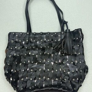 Patricia Nash Cortona Black Woven Leather Tote with Tassel 🖤✨
